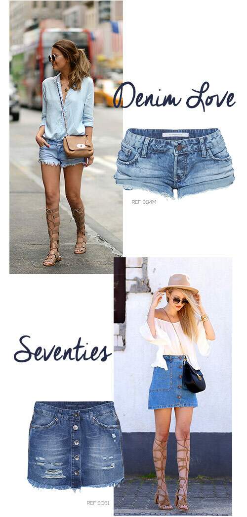rasteira gladiadora com short ou com saia jeans