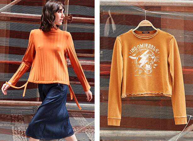 blusas em tons laranja