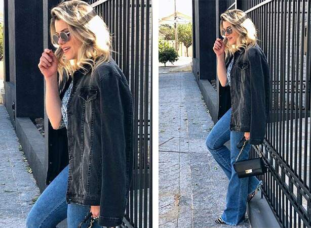 Calça flare com denim