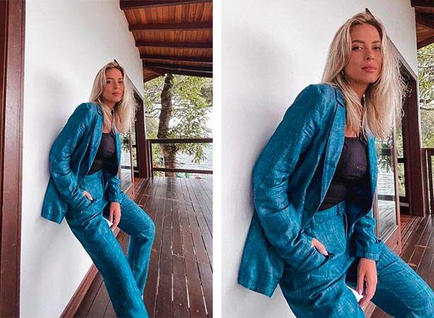 Blazer jeans com blusa preta