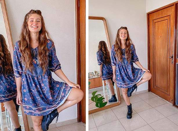 Vestido com estampa floral para usar com coturno