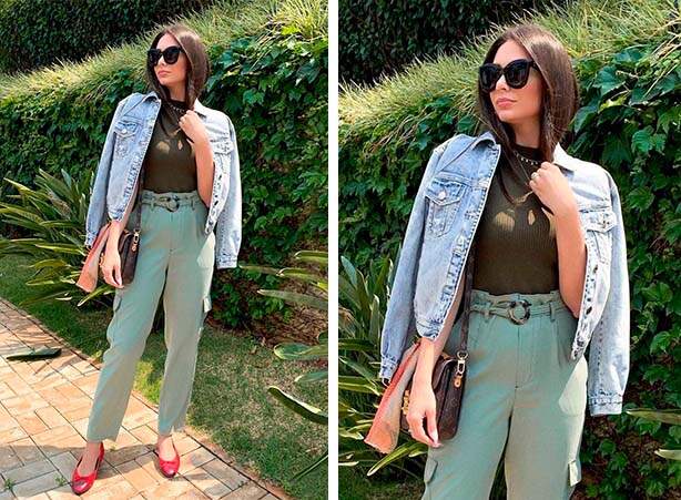 Look com sapatilha e calça verde