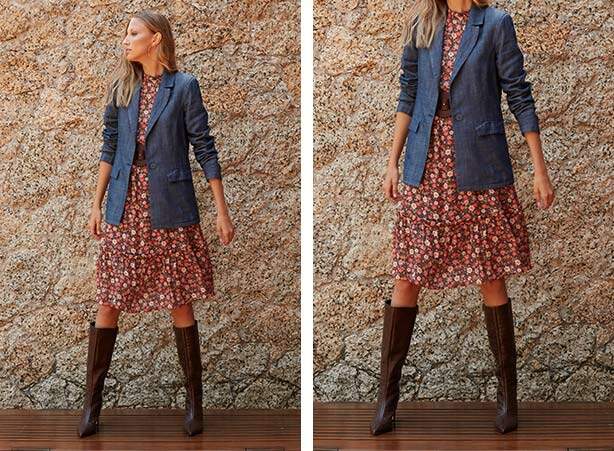 Vestido estampado com botas