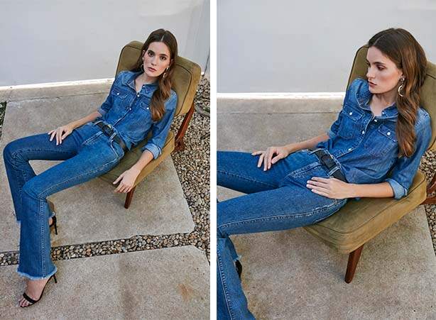 Look de calça boot cut jeans com salto fino