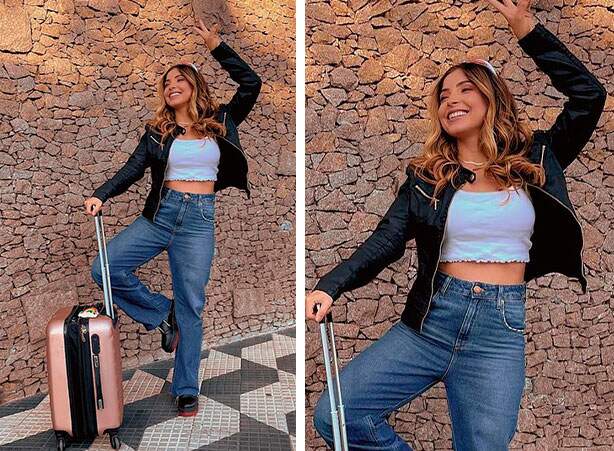 Look para viajar com calça jeans e coturno preto