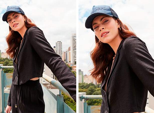 Look preto feminino com boné