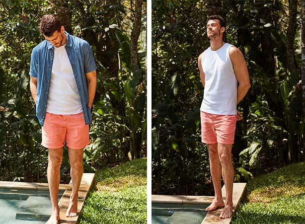 Look masculino com regata branca e bermuda