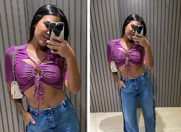 Look com cropped rosa brilhante