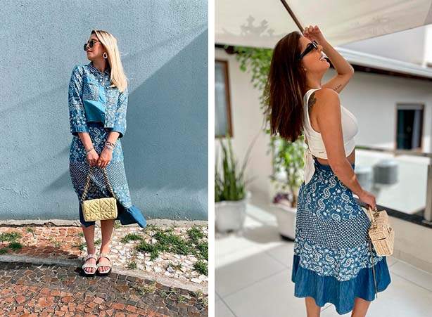 Looks com saia midi de jeans leve com estampa