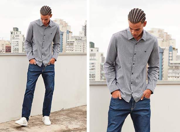 Look de camisa social com calça jeans slim masculina