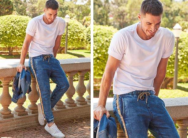 Modelo de calça jeans jogger masculina