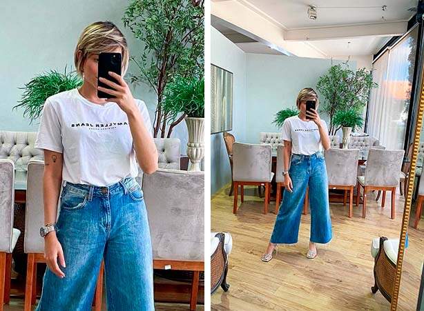 Duo de calça jeans com camiseta branca