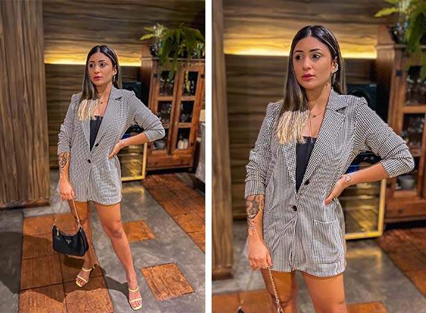 Look com blazer e body com short