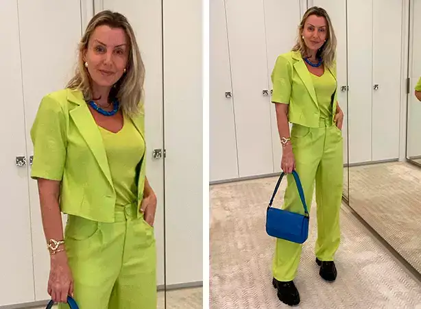 Conjunto neon com a calça ampla e casaqueto Conjunto neon com a calça ampla e casaqueto