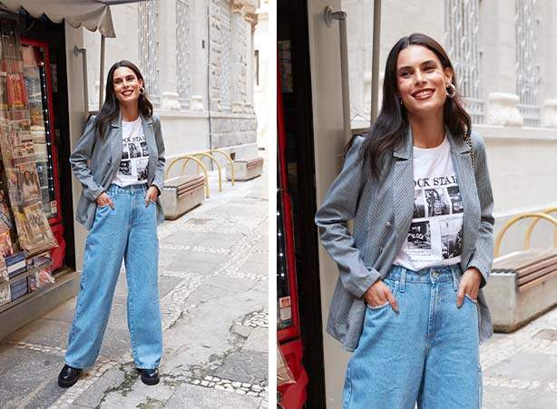 Look despojado com blazer e t-shirt estampada