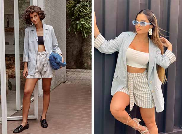 Short clochard com inspiração de alfaiataria e blazer