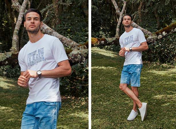 Look casual masculino em mood informal com bermuda