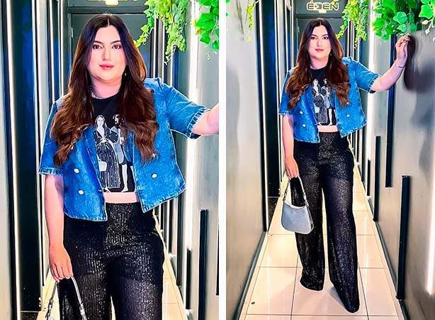 Look para festival com calça preta e camisa jeans