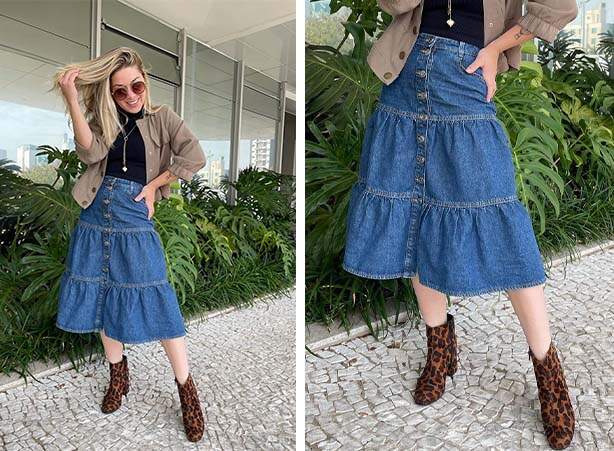 Looks com saia jeans midi: 13 opções para se inspirar - Blog Damyller