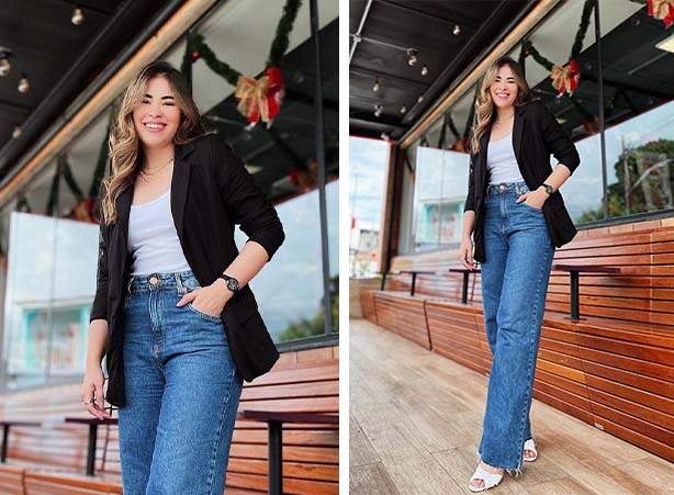 Look feminino com blazer e calça jeans