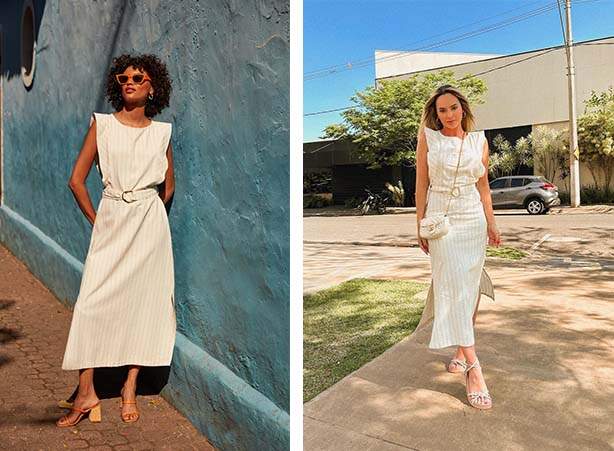 Modelagem clássica em off white com listras minimalistas