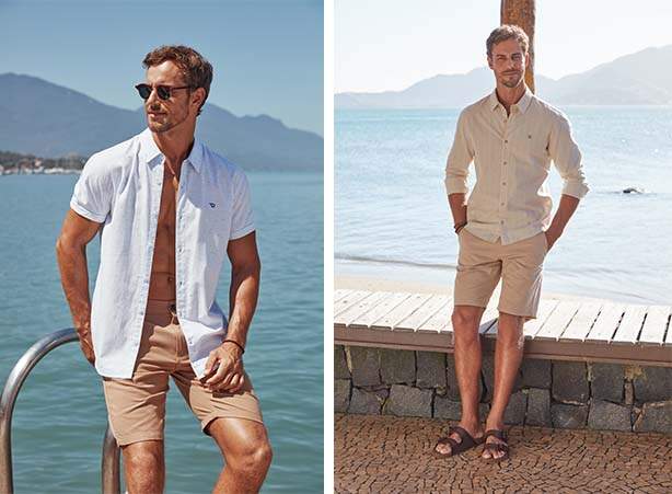 Look masculino estiloso com bermuda e camisa