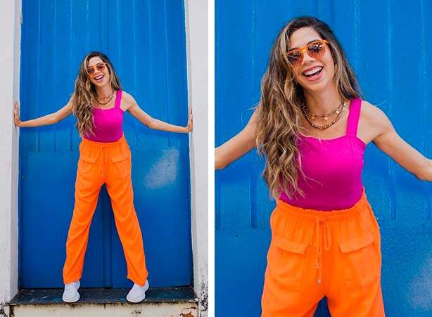 Look feminino com rosa e laranja