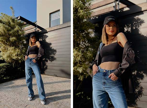 Cropped básico com jeans e tênis