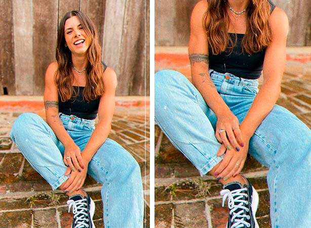 Look com calça jeans clara com tênis preto