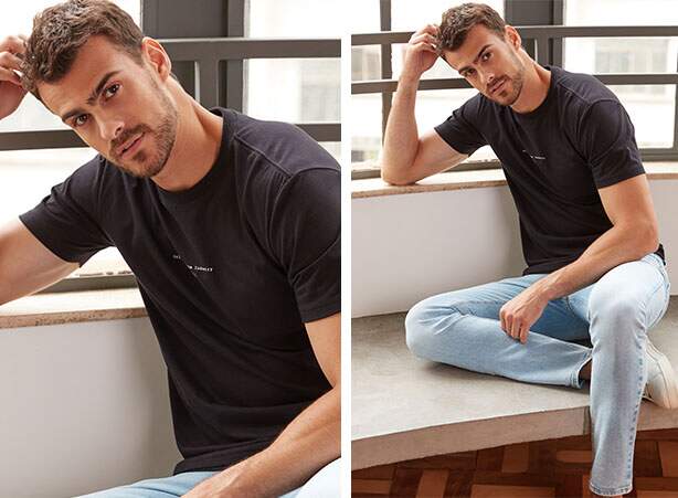 Looks com calça jeans masculina e camiseta básica