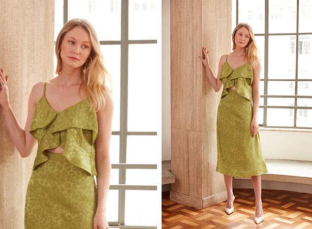 Look em tecido jacquard na cor verde