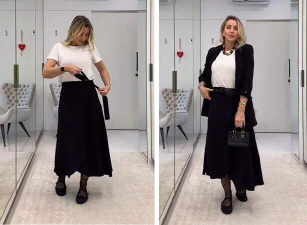 Look com sapatilha e meia-calça