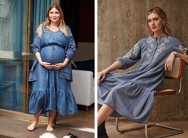 Vestidos soltinhos em denim leve para mães