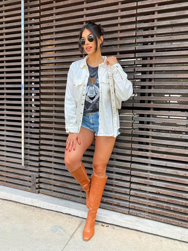 Look com bota caramelo