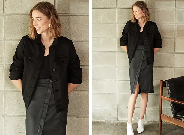 Look monocromático preto com bota branca