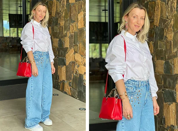 Look com wide leg e camisa no street