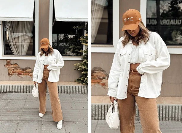 Camisa oversized cotelê no street style