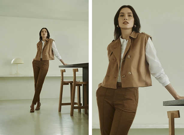 Look com camisa social branca colete marrom e calça de alfaiataria marrom Look com camisa social branca colete marrom e calça de alfaiataria marrom