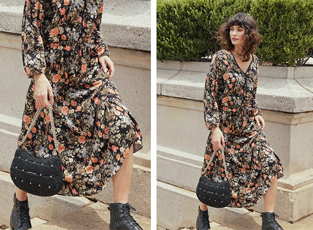 Vestido com estampa floral colorida e mangas bufantes