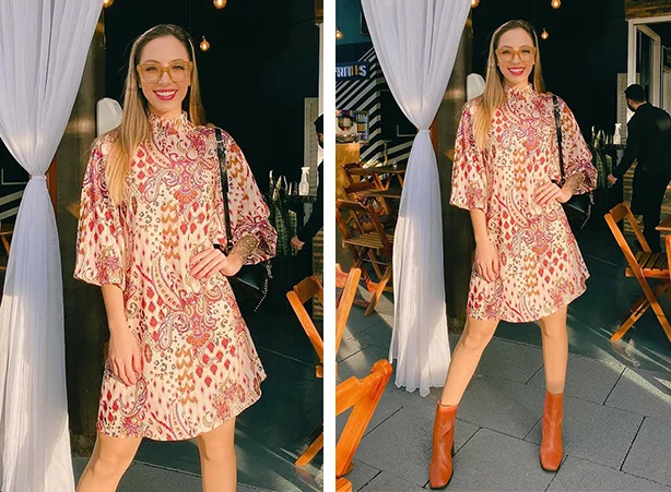 Outfits de vestido estampado com bota cano curto