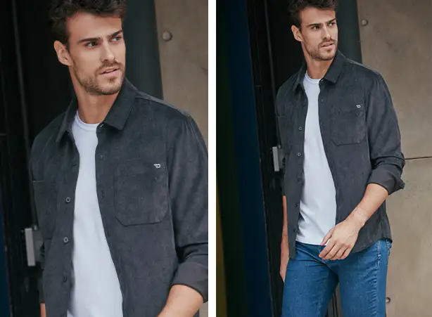 Camisas masculinas estilosas com sobreposição de camisa