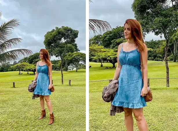 Vestido jeans com bota cano curto Vestido jeans com bota cano curto