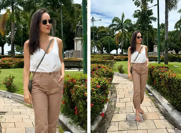 Looks com calça marrom e blusa branca