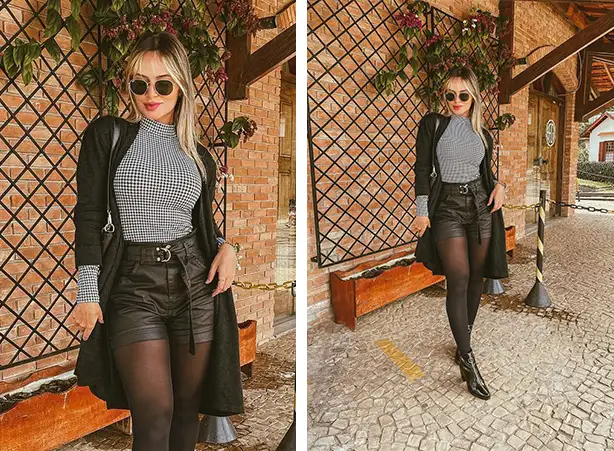 Looks com meia-calça preta e shorts