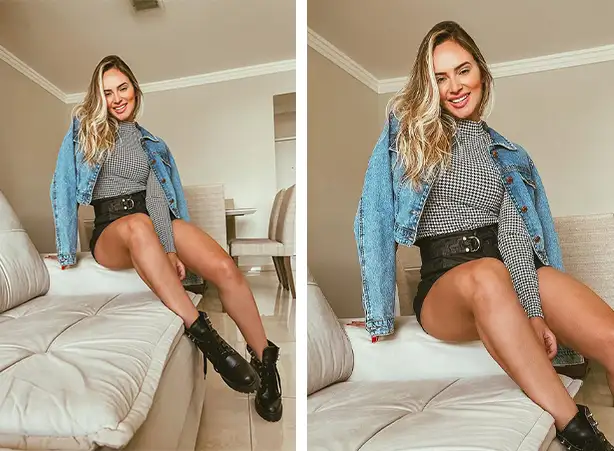 Look despojado com jaqueta jeans e blusa xadrez de manga longa