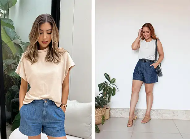 Roupas para ir no shopping: short jeans e blusa básica