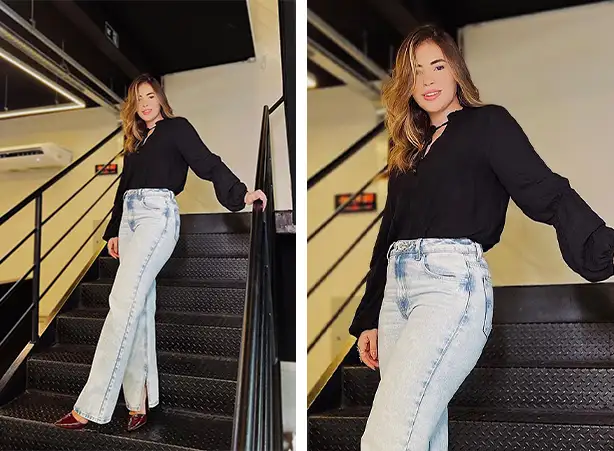 Look com calça jeans e blusa preta