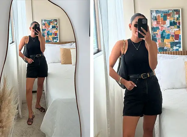 Look com short preto e regata básica