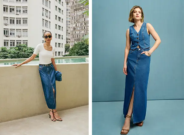 Looks de verão com saia jeans