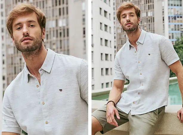 Look masculino casual com camisa e bermuda